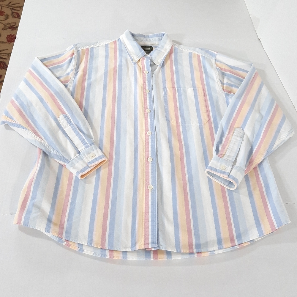 LL Bean Colorful Striped LS Oxford Shirt - Picture 1 of 6